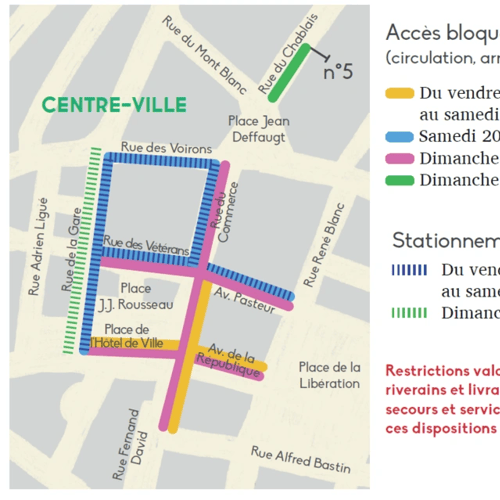 Plan des restrictions de circulation, fête de la musique 2026 à Annemasse